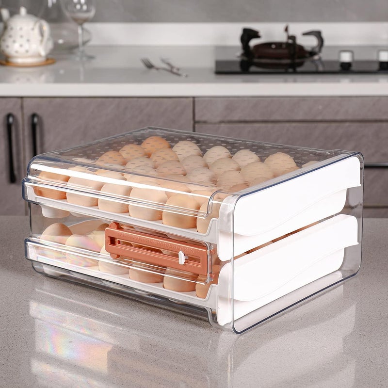 Sooyee 60 Capacity Egg Container for Refrigerator, Household Egg Holder for Fridge, Transparent 2 Drawers Chicken Egg Storage Container,White - Image 3